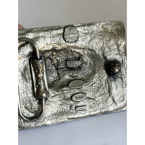 Bergamot belt buckle Silver Tone Bison Amber colored Resin - Picture 5 of 7